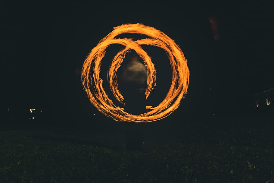 red fire at nighttime, flame, juggling, long exposure, outdoors HD wallpaper