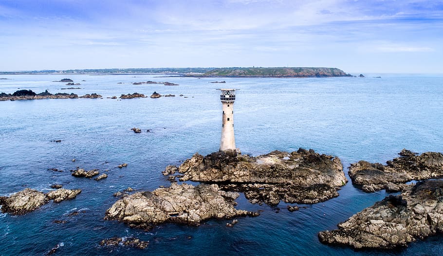 sea, ocean, water, waves, nature, rocks, island, lighthouse HD wallpaper