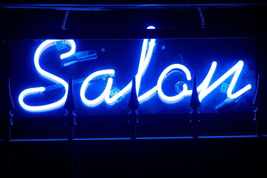 Blue Salon Neon Signage, business, dark, design, display, graphic HD wallpaper
