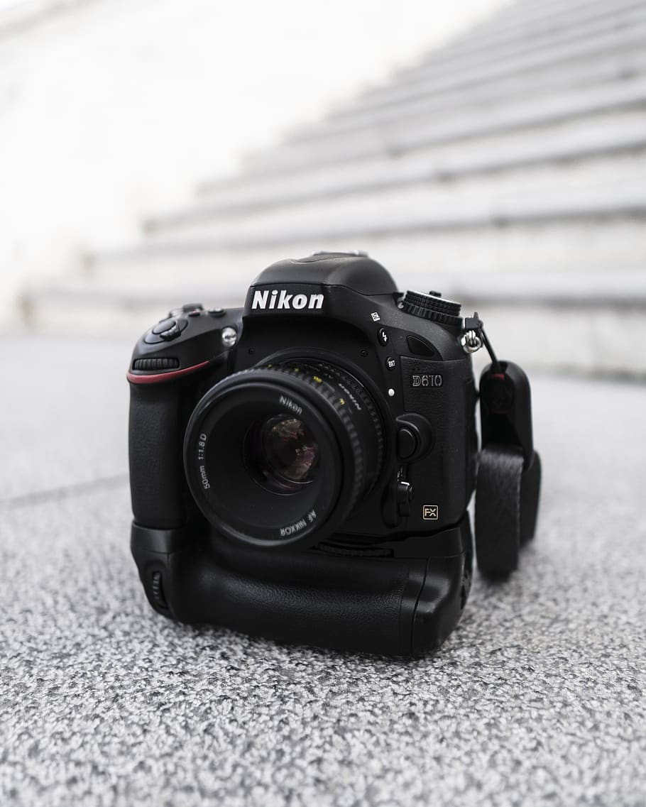 black Nikon DSLR camera, electronics, digital camera, strap, wheel, HD wallpaper