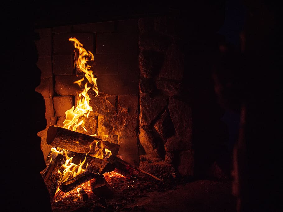 fireplace, heat - temperature, burning, flame, fire - natural phenomenon HD wallpaper