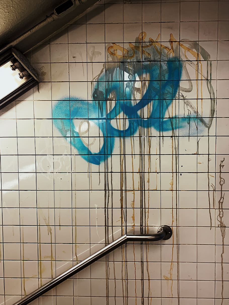 faded vandals on wall, handrail, banister, graffiti, grunge, new york HD wallpaper
