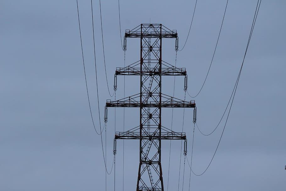 pylon, steel, sky, metal, structure, engineering, electricity, HD wallpaper