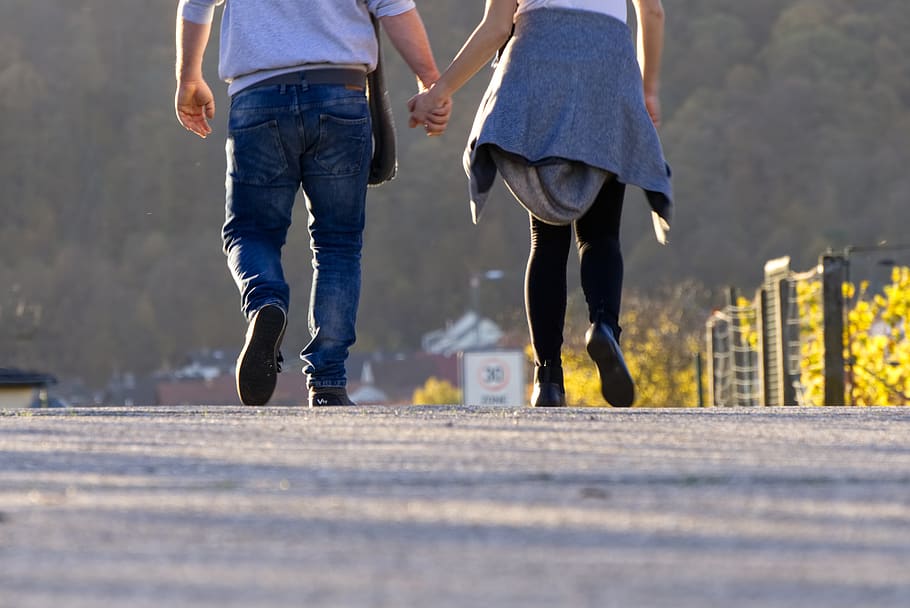 pair, love, romance, walk, go, run, hiking, asphalt, tar, away HD wallpaper