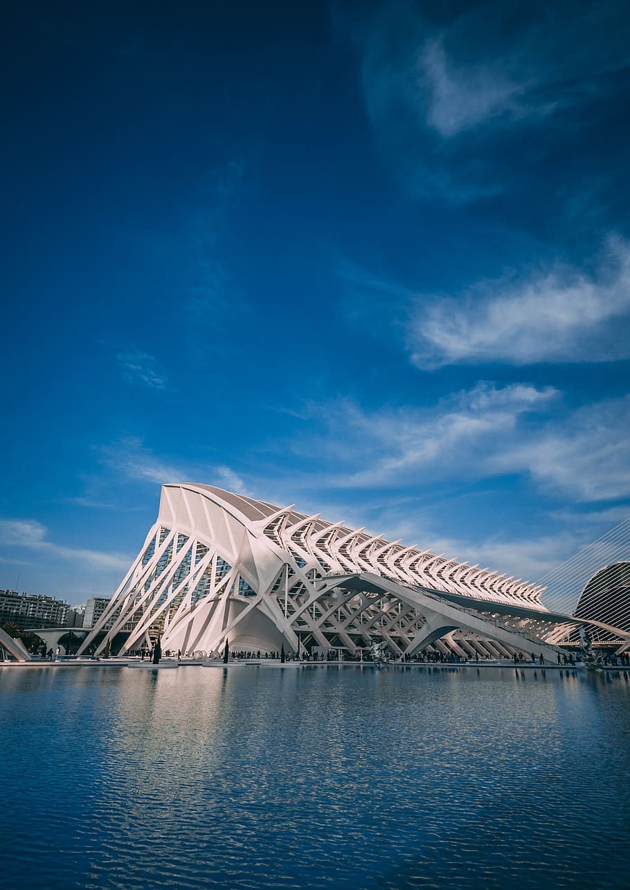 white concrete building, water, sky, cloud - sky, architecture HD wallpaper