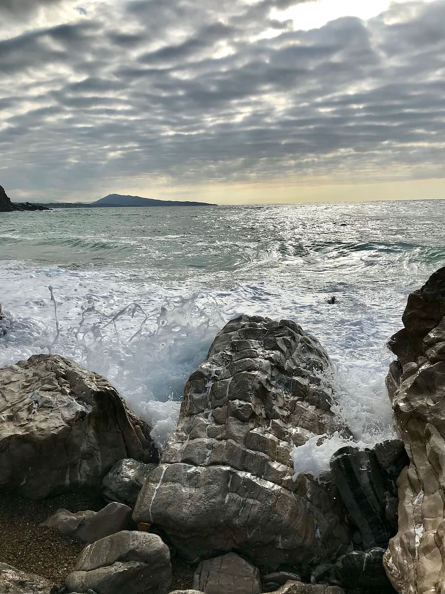 france, guéthary, water, sea, rock, sky, beauty in nature HD wallpaper