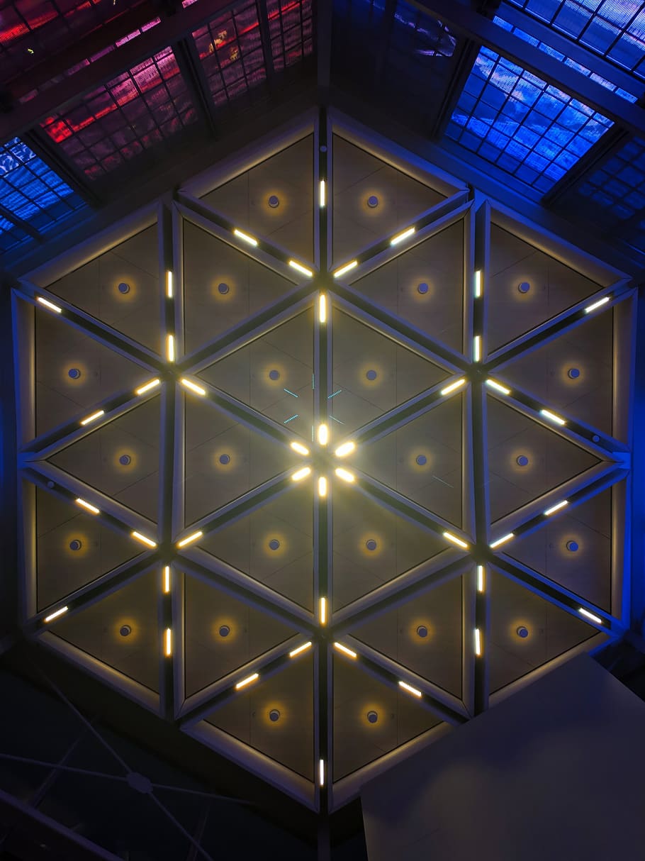 gray and beige light ceiling, shape, technology, security, safety HD wallpaper