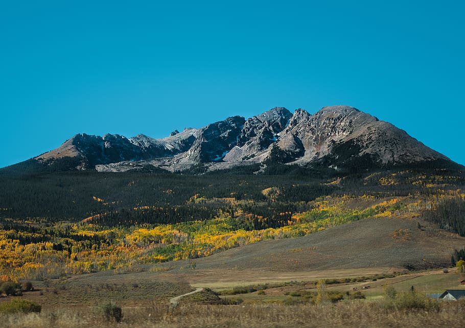 sky, blue, yellow, green, mountains, detail, scenics - nature HD wallpaper
