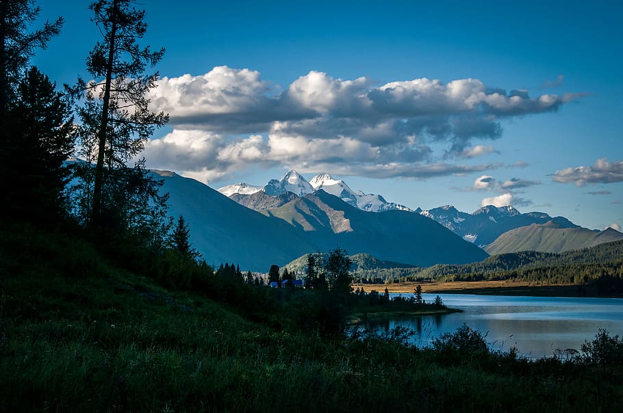 nature, lake, mountains, sky, beauty in nature, scenics - nature HD wallpaper