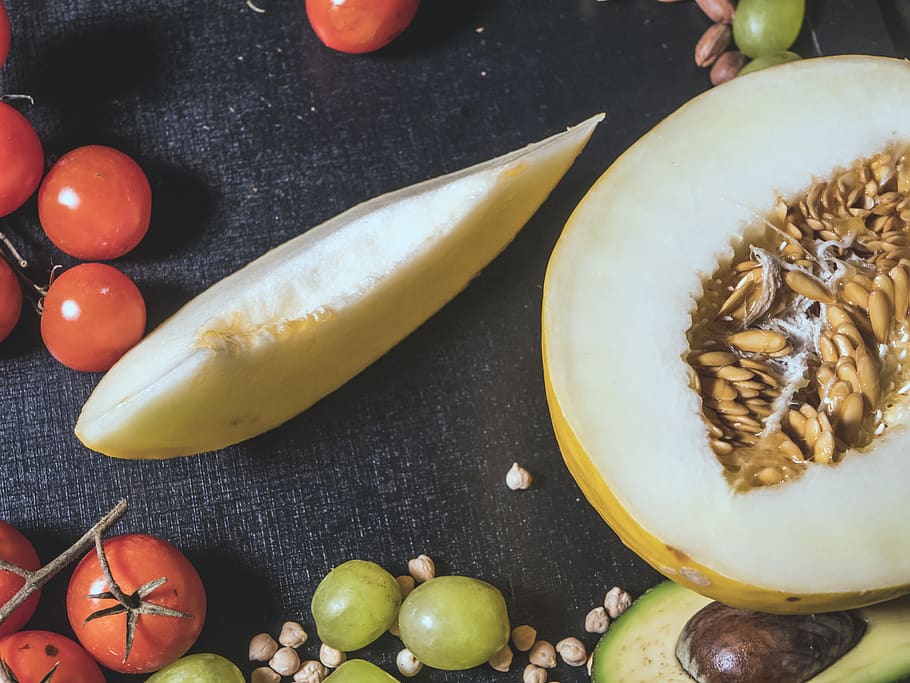 Melon Near Sliced Avocado, assorted, chickpea, colorful, colors HD wallpaper