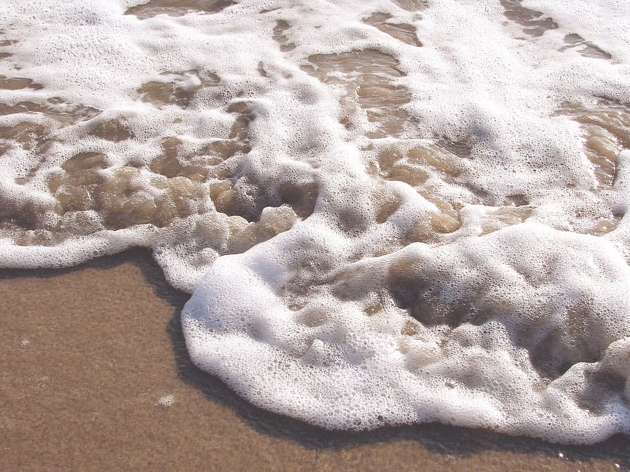 beach, waves, foam, sea, sand, land, surfing, aquatic sport HD wallpaper