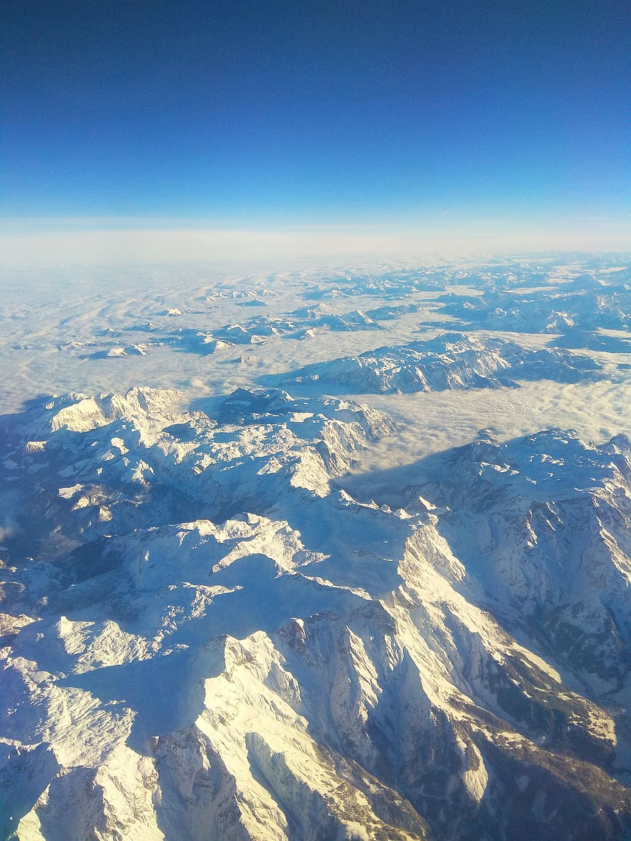 Aerial View of Snow-covered Mountains, altitude, cold, daylight, HD wallpaper