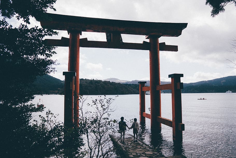 red topiary gate during daytime, human, person, torii, hakone HD wallpaper