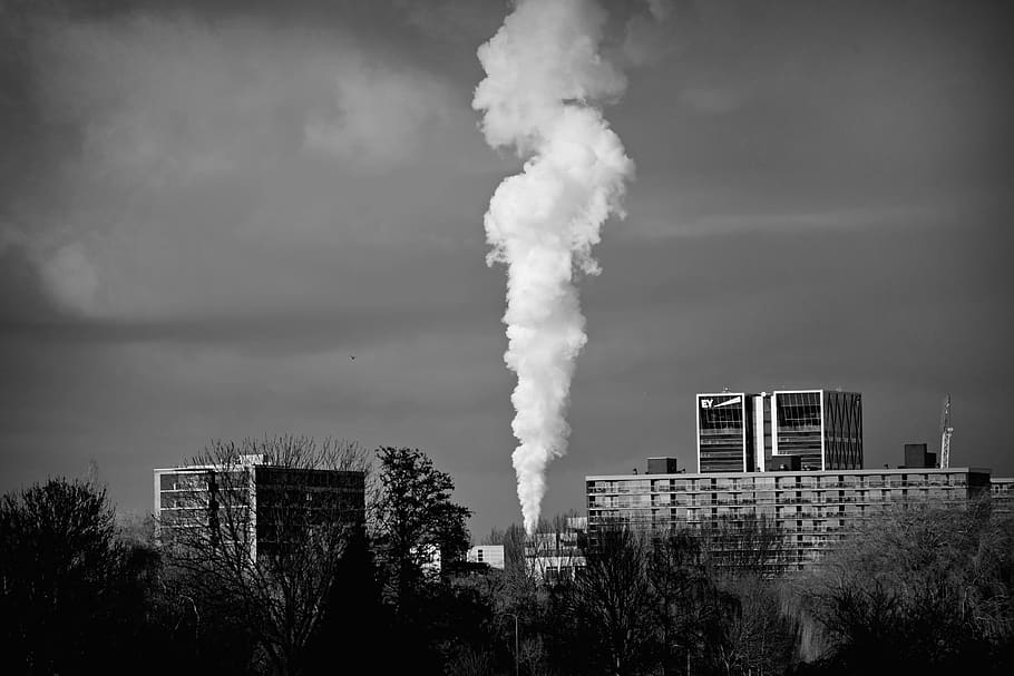 smoke, column, billowing, urban, pollution, industry, environment HD wallpaper