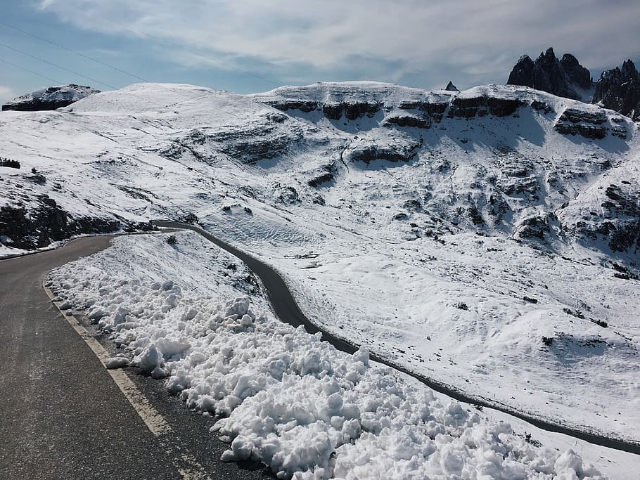 italy, auronzo di cadore, three peaks of lavaredo, snow, mountains, HD wallpaper