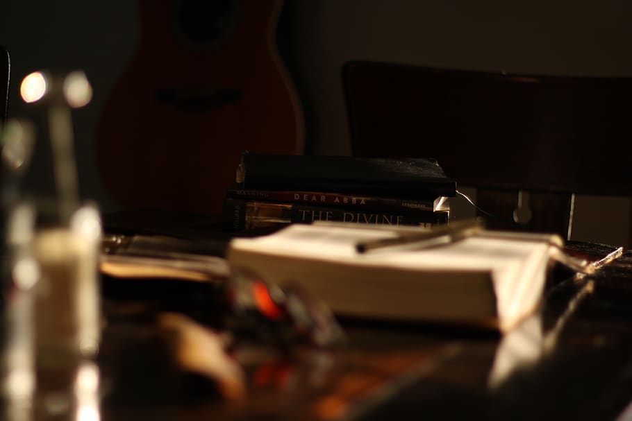 study, bible, table, book, reading, writing, shadows, dark HD wallpaper