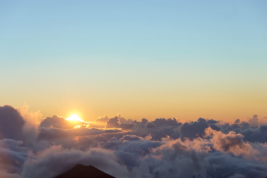 united states, haleakalā, haleakala, hawaii, volcano, clouds, HD wallpaper