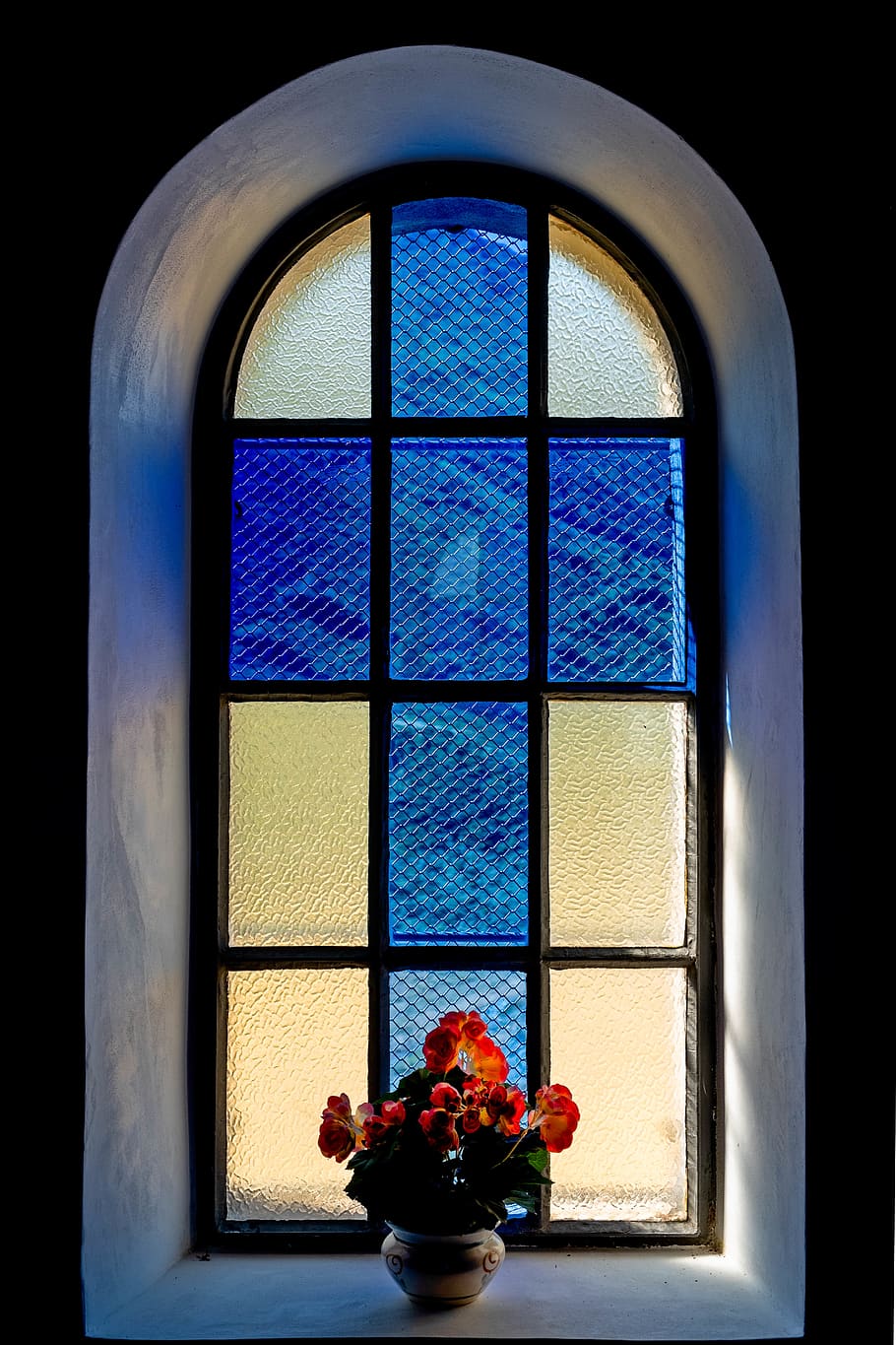 red flowers, window, architecture, built structure, no people HD wallpaper