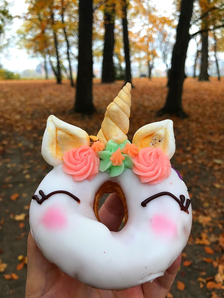 unicorn, pink, tasty, human hand, sweet food, one person, tree HD wallpaper
