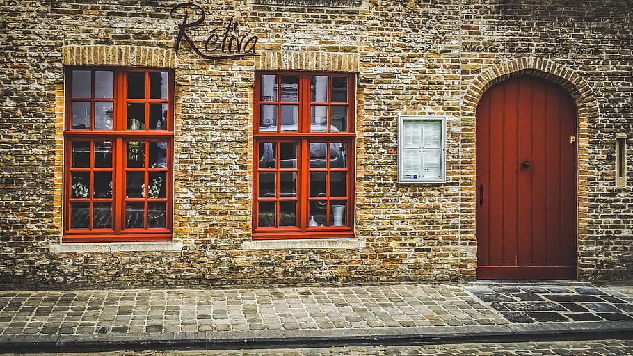 facade, restaurant, old, architecture, door, window, brugge HD wallpaper