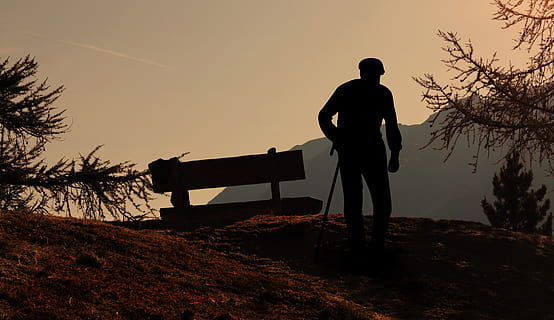 viewpoint, bank, wooden bench, mountains, nature, landscape HD wallpaper