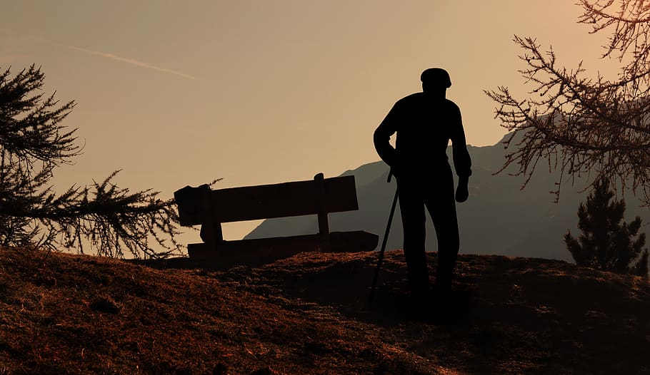 viewpoint, bank, wooden bench, mountains, nature, landscape HD wallpaper