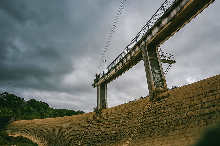 White Concrete Dam With Bridge, architecture, bricks, construction HD wallpaper