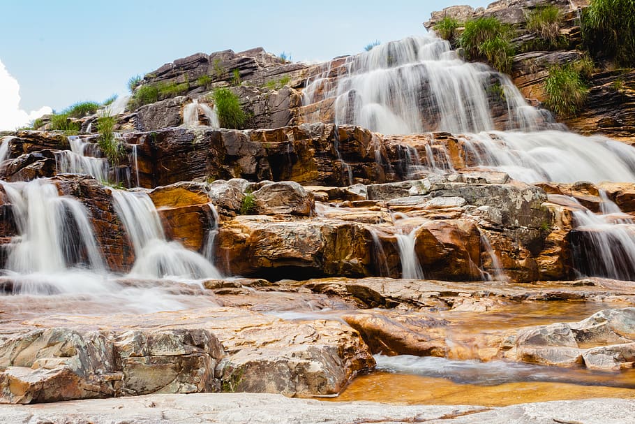 water, river, lake, waterfall, nature, brazil, long exposure HD wallpaper