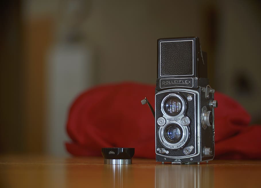 black vintage camera, electronics, deodorant, cosmetics, red HD wallpaper
