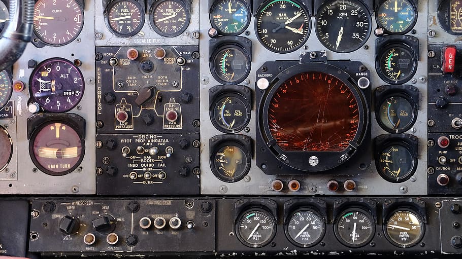 dials, controls, plane, air vehicle, airplane, control panel HD wallpaper