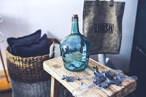 Blue carafe on the stool, bar, beer, bottle, coffee, cold, container HD wallpaper