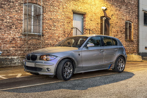 sweden, bmw, 1-series, e87, night, evening, brick wall, house HD wallpaper