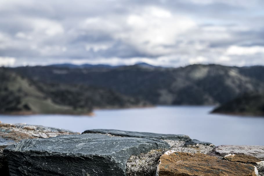 Photography of Lake Between Mountain at Daytime, clouds, daylight HD wallpaper