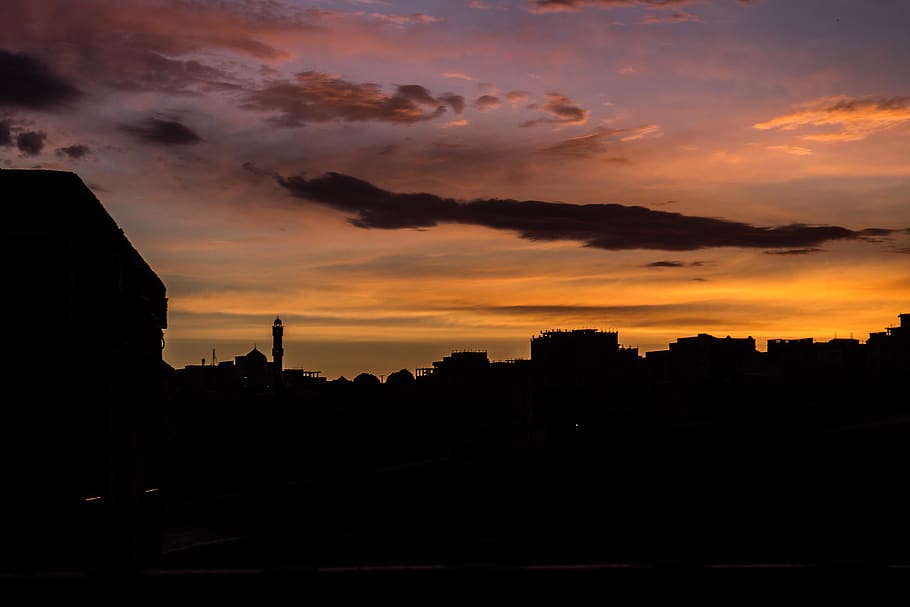algeria, cloud - sky, silhouette, sunset, building exterior HD wallpaper