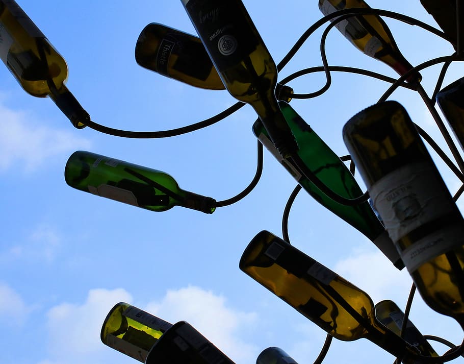 sky, wines, bottle, grapes, scenery, mood, background, cloud HD wallpaper