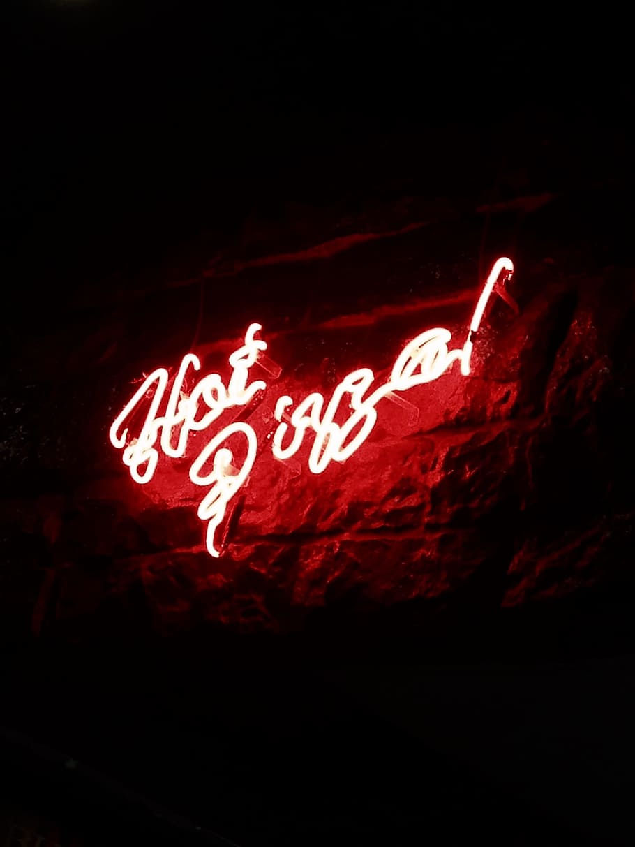 Hot Pizza Led Signage, bright, dark, design, illuminated, illustration HD wallpaper
