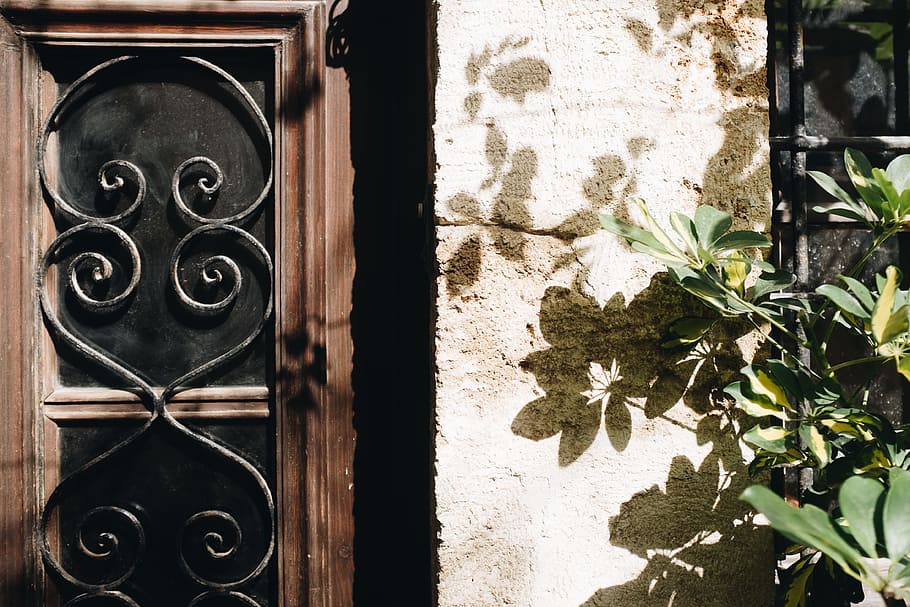 Brown And Black Wooden Window Pane, building, leaves, no people HD wallpaper