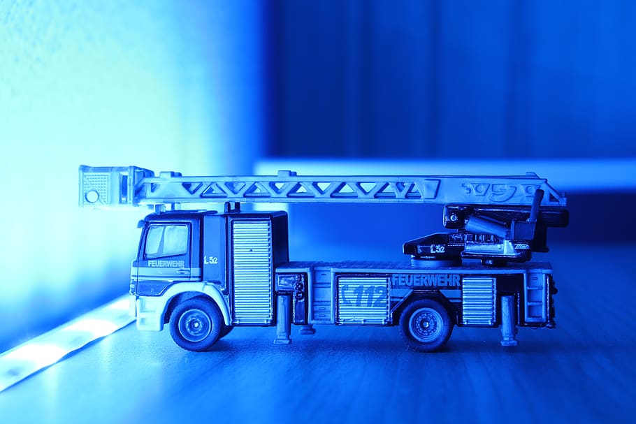 fire, turntable ladder, fire truck, blue light, rescue, cart, HD wallpaper