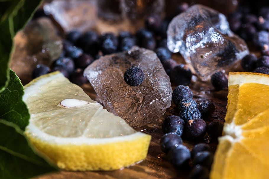 juniper, gin, ice, food, food and drink, fruit, freshness, close-up HD wallpaper