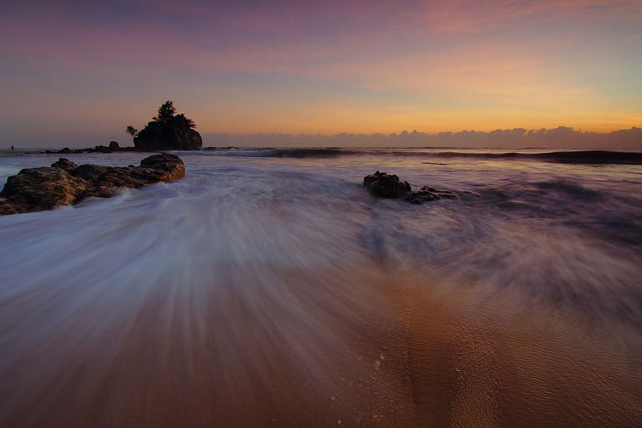 Brown Rocks Body of Water, dawn, evening, landscape, light, nature HD wallpaper