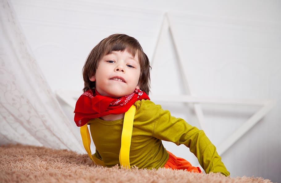 Toddler Wearing Red Scarf, adorable, boy, child, cute, innocence HD wallpaper