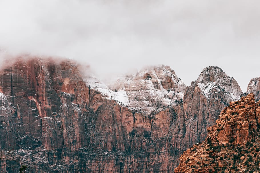 hill, rock, cliff, mountain, landscape, nature, snow, winter HD wallpaper