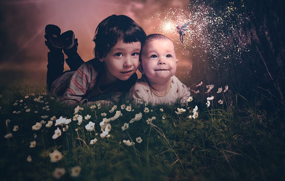 human, child, portrait, fee, glitter, forest, stardust, fairy tales HD wallpaper