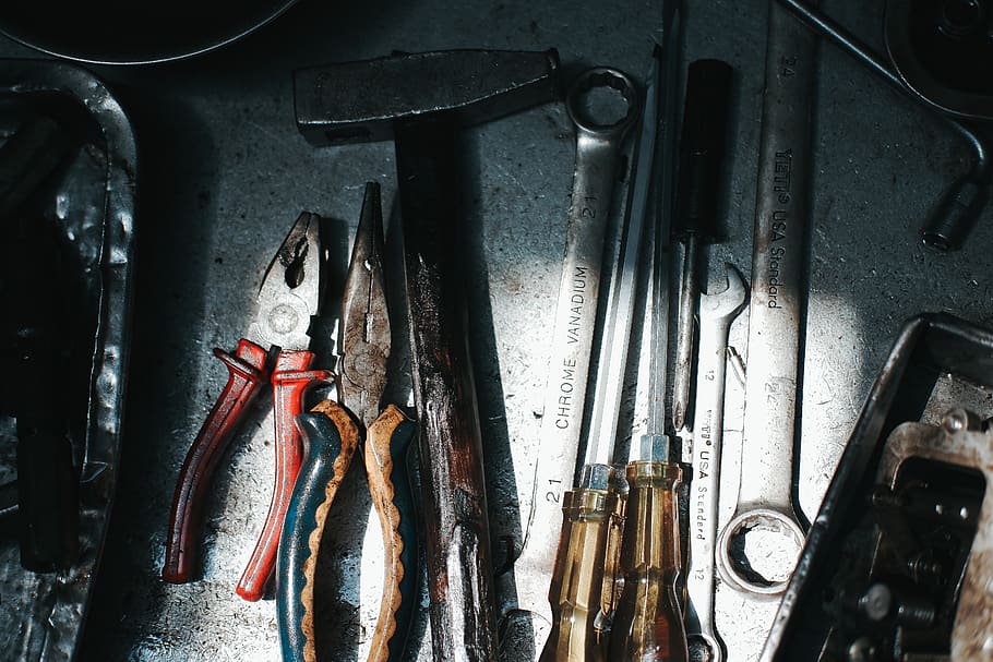 assorted-color and design tools, work tool, still life, hand tool HD wallpaper