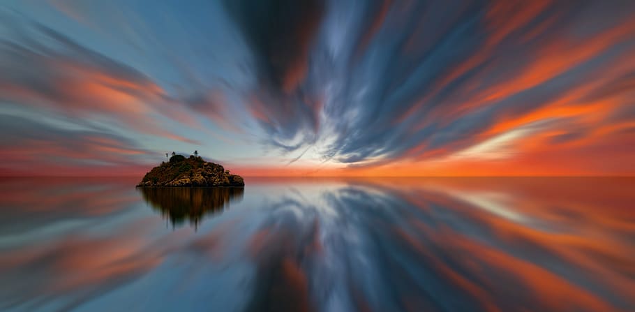 Photo of Island during Golden Hour, art, blur, clouds, color HD wallpaper