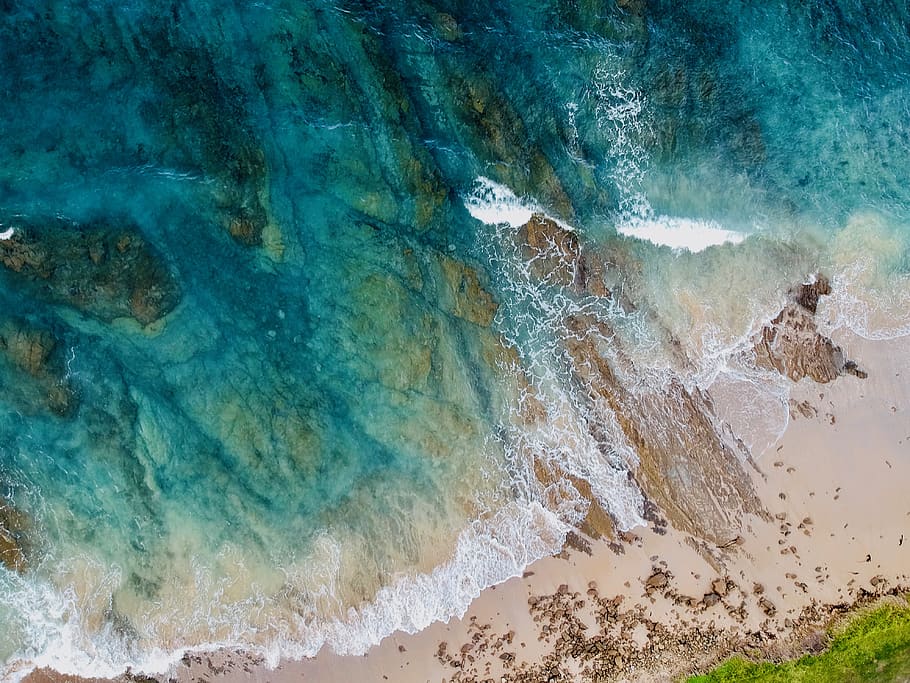 blue sea waves, water, land, beauty in nature, motion, rock, beach HD wallpaper