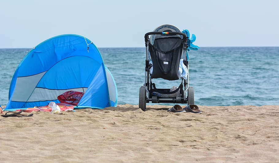 baby carriage, dream, happy, family, vacations, france, sea