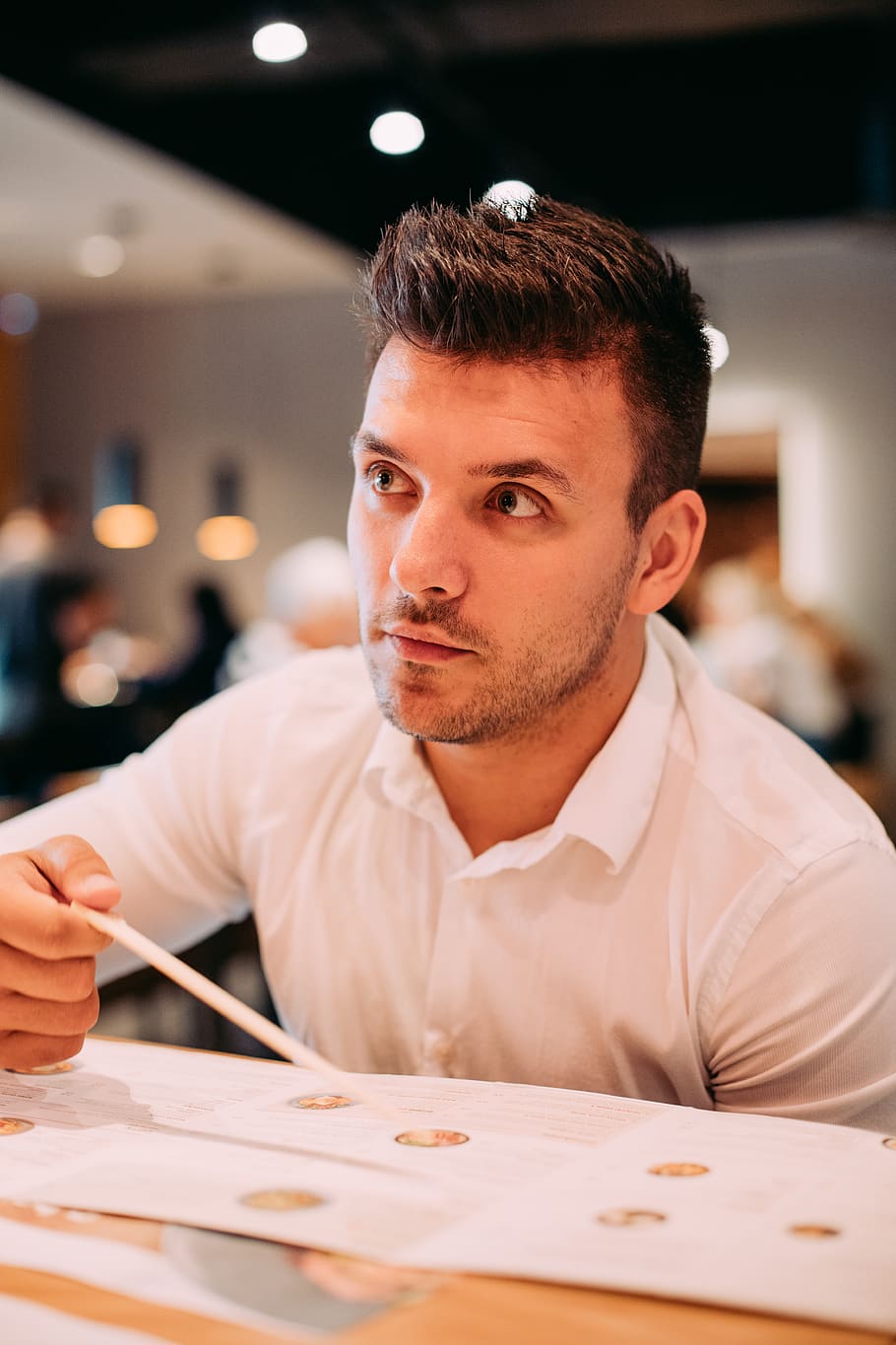 Man Holding Chopsticks, menu, person, one person, portrait, indoors HD wallpaper