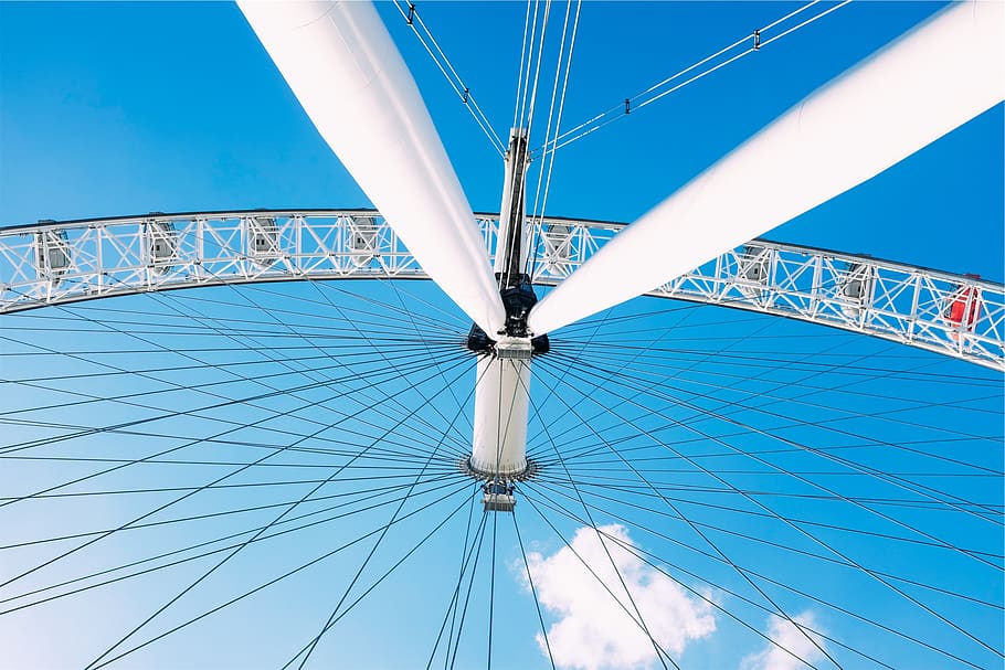ferris wheel, blue, sky, low angle view, architecture, arts culture and entertainment HD wallpaper