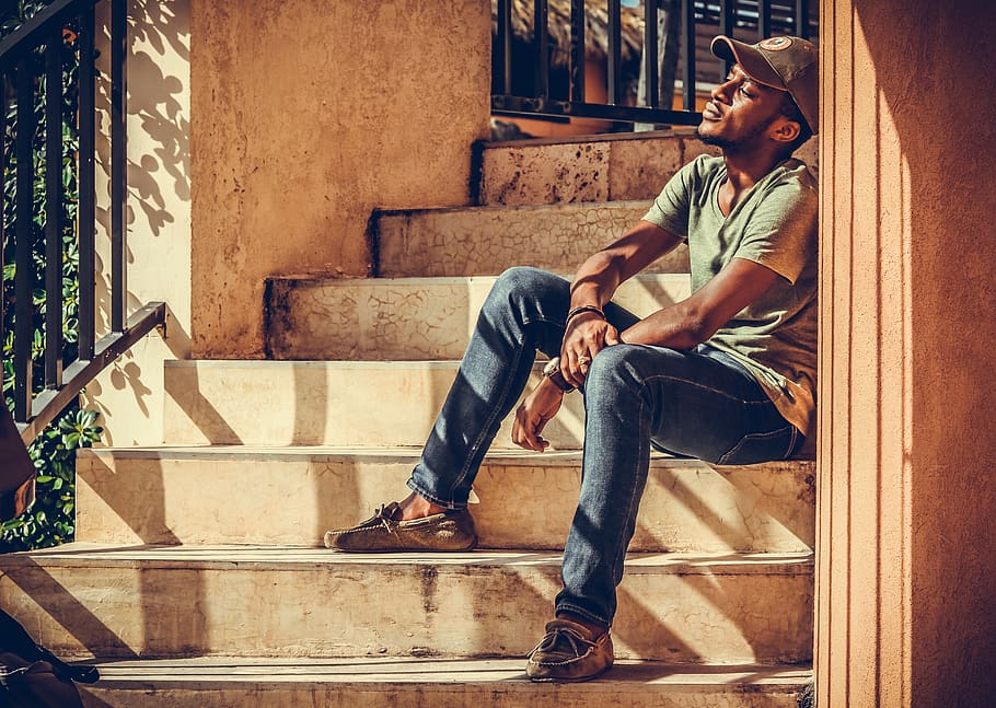 relax, man, portrait, steps, sitting, staircase, architecture HD wallpaper